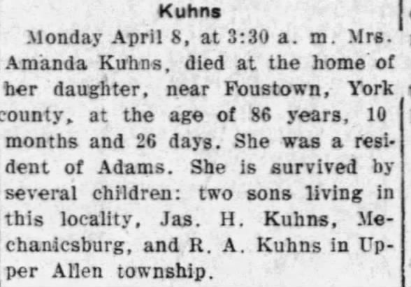 Obituary for Amanda Kuhns (Aged 86)